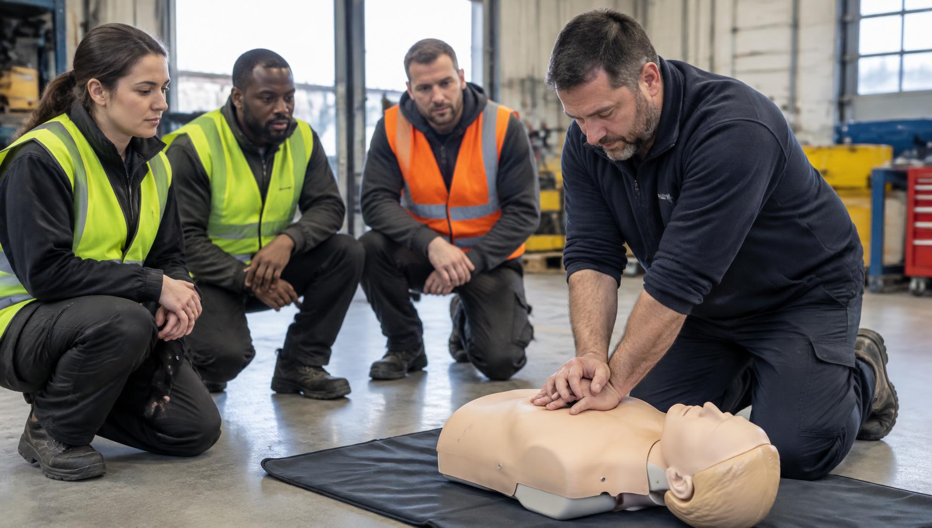 Instructor demonstrating CPR on a training manikin